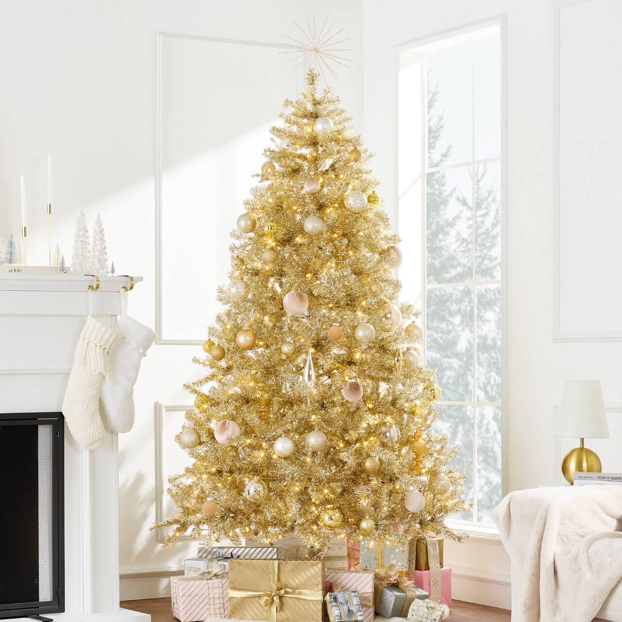 Best Choice Products Artificial Tinsel Christmas Tree - Champagne Gold